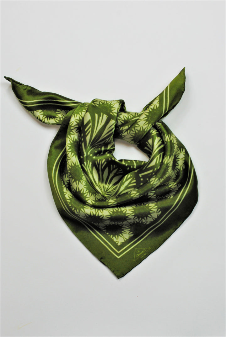 WISDOM Mandala Art Pure Silk Square Scarf in Olive Sage White by Alesia Chaika