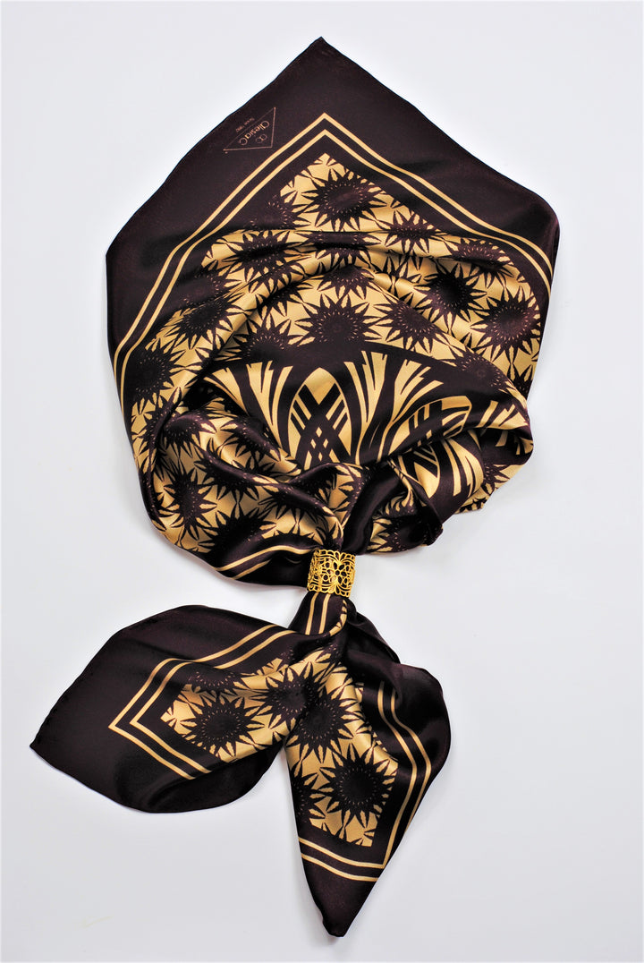 WISDOM Manadala Art Pure Silk Square Scarf Plum Beige by Chicago Fashion Designer Alesia Chaika