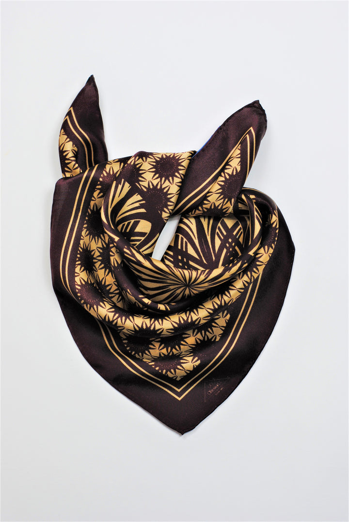 WISDOM Manadala Art Pure Silk Square Scarf Plum Beige by Chicago Fashion Designer Alesia Chaika