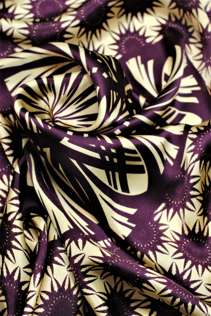 WISDOM Manadala Art Pure Silk Square Scarf Plum Beige by Chicago Fashion Designer Alesia Chaika