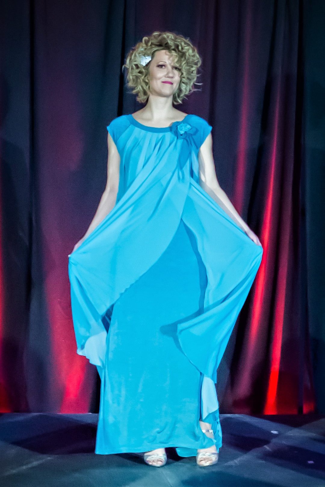 JURIA Loose Flowy Ombre Turquoise Chiffon Evening Gown